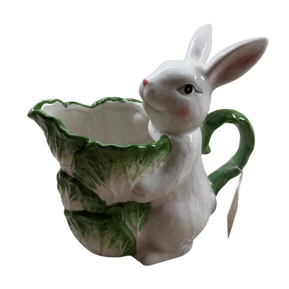 Ceramic Rabbit Holding Cabbage | Spring Decor | Cottagecore - Picture 3 of 7